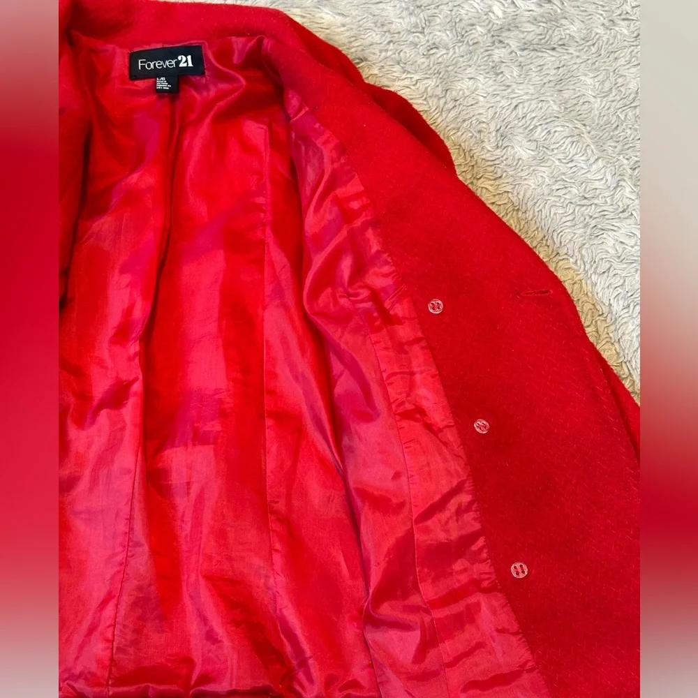 Cute Red Pea coat, Size Large, Forever 21 - Picture 7 of 8